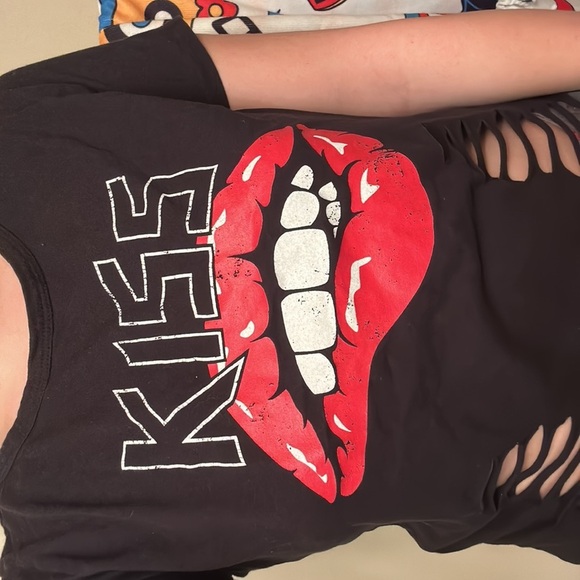 FASHION NOVA KISS LIPS DISTRESSED RIPPED LONG TEE PUNK SHIRT DRESS - Picture 2 of 8